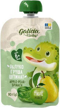 Пюре Galicia Baby яблуко-груша-шпинат натуральне 90 г. Україна 17286 фото