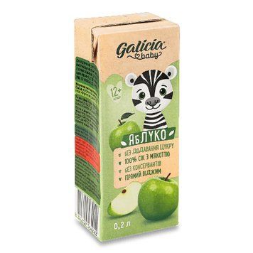 Сок Galicia Baby яблочный с мякотью натуральный гомогенизированный 0.2л 16824 фото