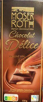 Шоколад Moser Rothe Chocolat Delise Praline Edel Bitter 85% 150г Германия 16319 фото