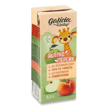 Сок Galicia Baby яблочно-персиковый с мякотью натуральный гомогенизированный 0.2л 16827 фото