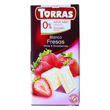 Шоколад без сахара и глютена Torras белый с клубникой 75г. 5028 фото