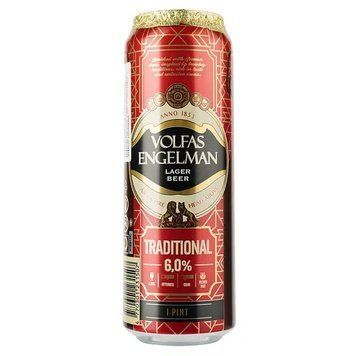 Пиво светлое, фильтрованное Volfas Engelman Traditional Ж/Б 6% 0.568l Литва 7223 фото